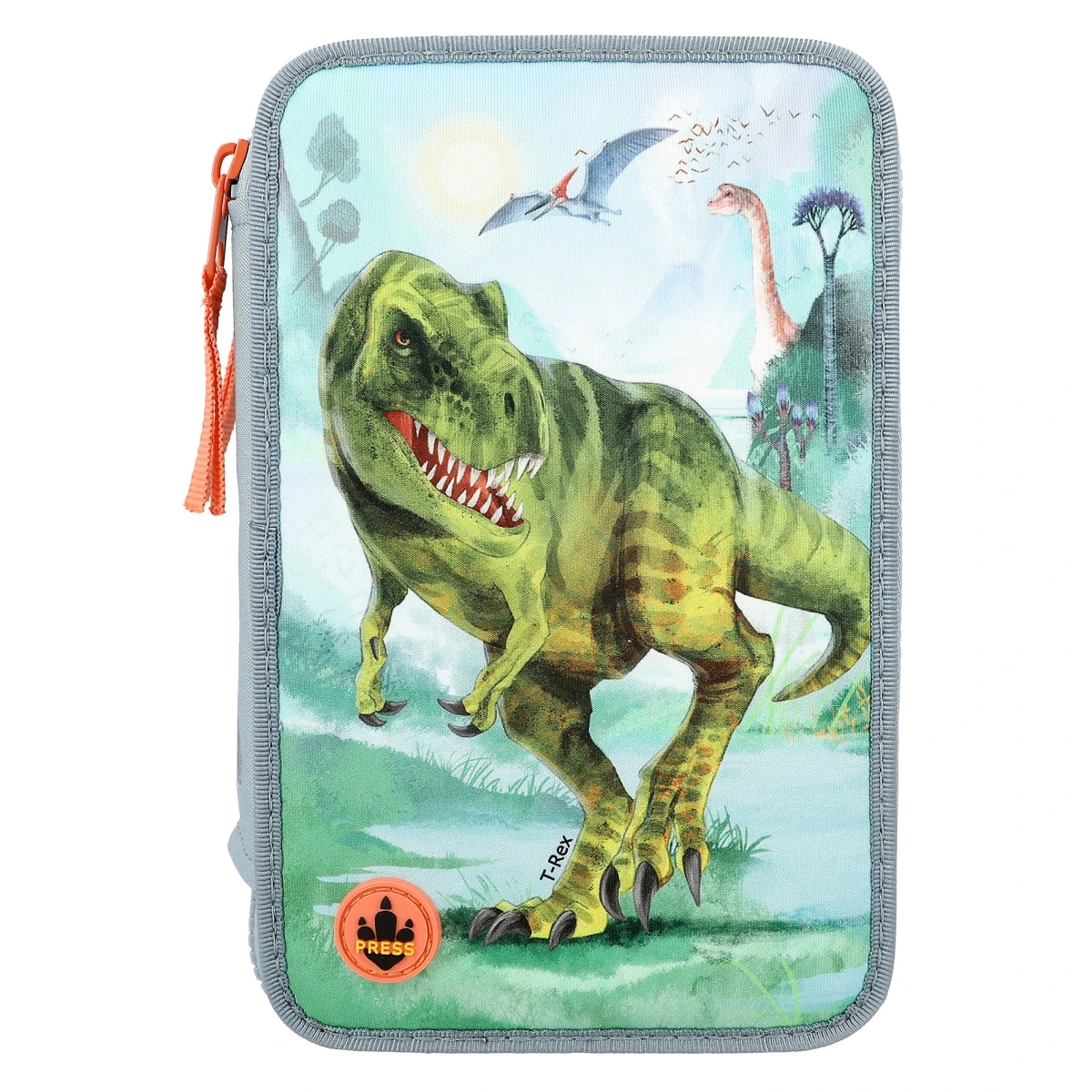 Depesche 12166 Dino World 3-Fach Federtasche LED T-Rex Dinosaurier Rauchblau 2 Depesche 12166 Dino World 3-Fach Federtasche LED T-Rex Dinosaurier Rauchblau – Bild 2