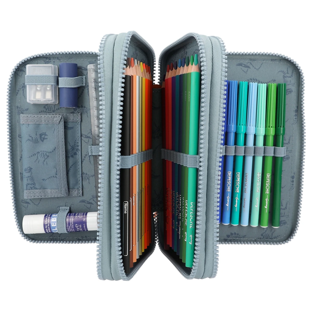 Depesche 12166 Dino World 3-Fach Federtasche LED T-Rex Dinosaurier Rauchblau 9 Depesche 12166 Dino World 3-Fach Federtasche LED T-Rex Dinosaurier Rauchblau – Bild 9