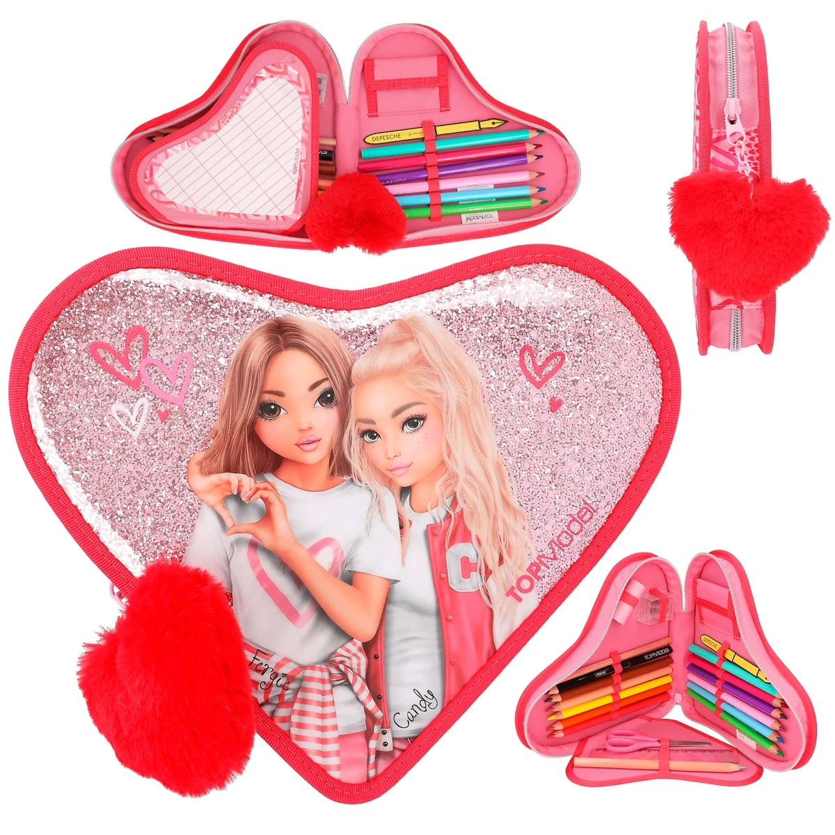 Depesche 12260 TOPModel Herz-Federtasche ONE LOVE Rot-rosa Herzen Und Glitzer 1 Depesche 12260 TOPModel Herz-Federtasche ONE LOVE Rot-rosa Herzen Und Glitzer