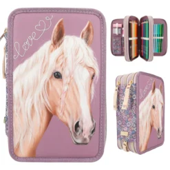 Depesche 12311 Pferd Miss Melody 3-Fach Federtasche FLOWERFIELD Blumen Lila