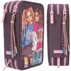 Depesche 11534 TOPModel 3-Fach Federtasche COLLEGE Modelprint Pflaume -Nicii Plusch Geschaft 11534 3