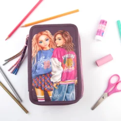 Depesche 11534 TOPModel 3-Fach Federtasche COLLEGE Modelprint Pflaume -Nicii Plusch Geschaft 11534 8