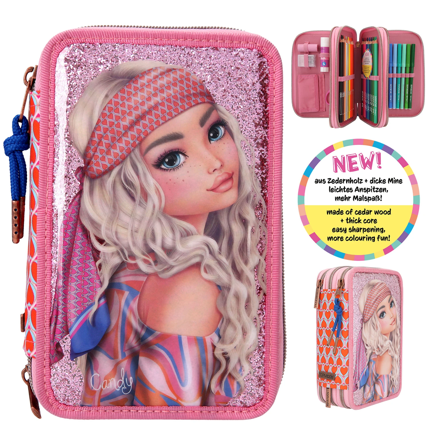 Depesche 11977 TOPModel 3-Fach Federtasche SEVENTIES Candy Pink Glitzernd Hippie 1 Depesche 11977 TOPModel 3-Fach Federtasche SEVENTIES Candy Pink Glitzernd Hippie