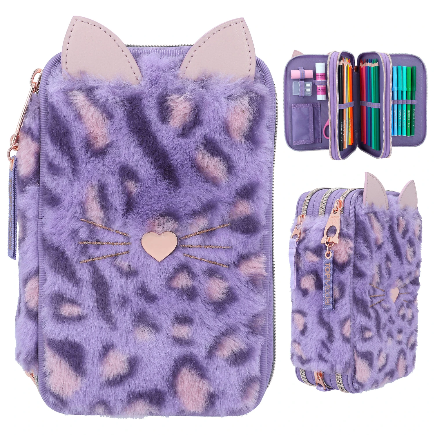 Depesche 12148 TOPModel 3-Fach Federtasche LILAC LEO LOVE Katze Katzenohren Lila 1 Depesche 12148 TOPModel 3-Fach Federtasche LILAC LEO LOVE Katze Katzenohren Lila