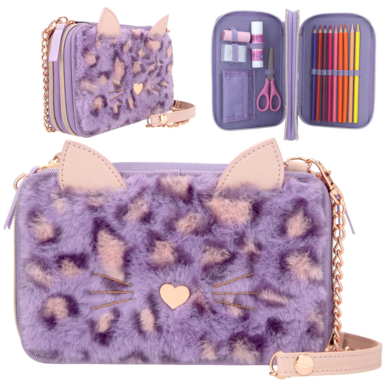 Depesche 12149 TOPModel 2-Fach Federtasche Zum Umhängen LILAC LEO LOVE Katze 1 Depesche 12149 TOPModel 2-Fach Federtasche Zum Umhängen LILAC LEO LOVE Katze