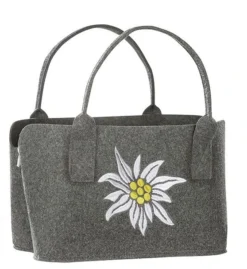 Gilde 42436 Filz Tasche Edelweiss Tragetasche Einkaufstasche Dunkelgrau