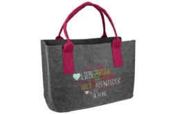 Gilde 43061 Filz Tasche "Schlagworte Freunde" Tragetasche Einkaufstasche Grau