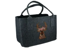Gilde 44078 Filz Tasche "Hirschkopf Blumen" Tragetasche Einkaufstasche Dunkelgrau
