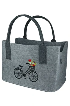 Gilde 44094 Filz Tasche "Blumenfahrrad" Tragetasche Einkaufstasche Hellgrau