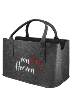 Gilde 44747 Filz Tasche "Von Herzen" Tragetasche Einkaufstasche Dunkelgrau