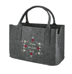 Gilde 44760 Filz Tasche "Träume Lebe Liebe Lache" Tragetasche Dunkelgrau