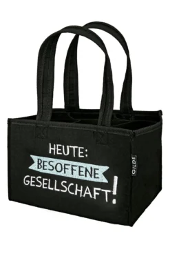 Gilde 44883 Filz Flaschen-Tasche "Besoffene Gesellschaft" 6er Tragerl Dunkelgrau