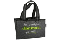 Gilde 44888 Filz Flaschen-Tasche "Ein Schlückchen Heimat" 6er Tragerl Dunkelgrau