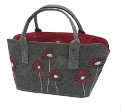 Gilde 45768 Filz Tasche Gerbera Blumen Tragetasche Einkaufstasche Dunkelgrau