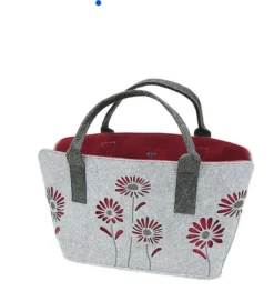 Gilde 45768 Filz Tasche Gerbera Blumen Tragetasche Einkaufstasche Hellgrau