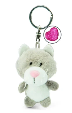 Nici 47531 Schlüsselanhänger Graue Katze Plüsch 7cm Herz-Symbol