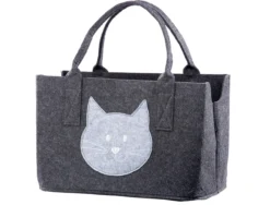 Gilde 48892 Filz Tasche Katzenkopf Tragetasche Einkaufstasche Dunkelgrau