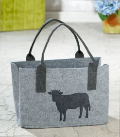 Gilde 49186 Filz Tasche Kuh Tragetasche Einkaufstasche Hellgrau