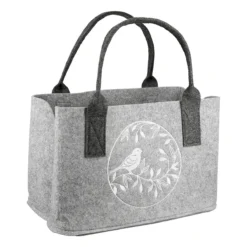 Gilde 49261 Filz Tasche "Vogel Auf Zweig" Tragetasche Einkaufstasche Hellgrau