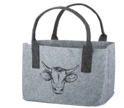 Gilde 49911 Filz Tasche Kuh-Kopf Tragetasche Einkaufstasche Hellgrau