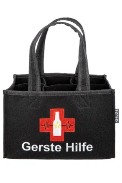 Gilde 49925 Filz Flaschen-Tasche "Gerste Hilfe" 6er Tragerl Dunkelgrau
