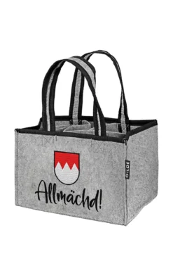 Gilde 51178 Filz Flaschen-Tasche Franken "Allmächd!" 6er Tragerl Grau