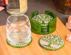 Berk Innere Welten ST-220 Yggdrasil Weltenbaum 6er Set Speckstein Untersetzer Grün