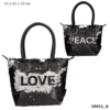 Depesche 10611 Trend LOVE Handtasche Streichpailletten Love & Peace Schwarz
