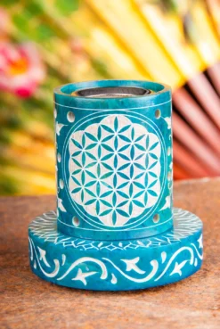 Berk ST-195 Blume Des Lebens Stövchen Siebgefäß Türkis Aus Speckstein