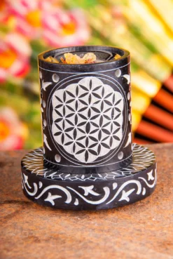 Berk ST-196 Blume Des Lebens Stövchen Siebgefäß Schwarz Aus Speckstein