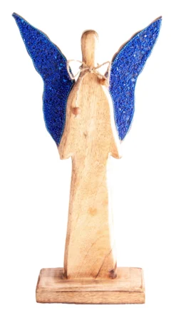 Berk ZW-318 Schutzengel Mangoholz 40cm Mit Blauen Paillettenkügelchen