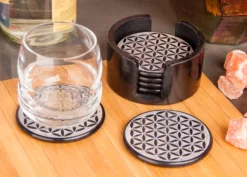 Berk Innere Welten ST-221 Blume Des Lebens 6er Set Speckstein Untersetzer Schwarz